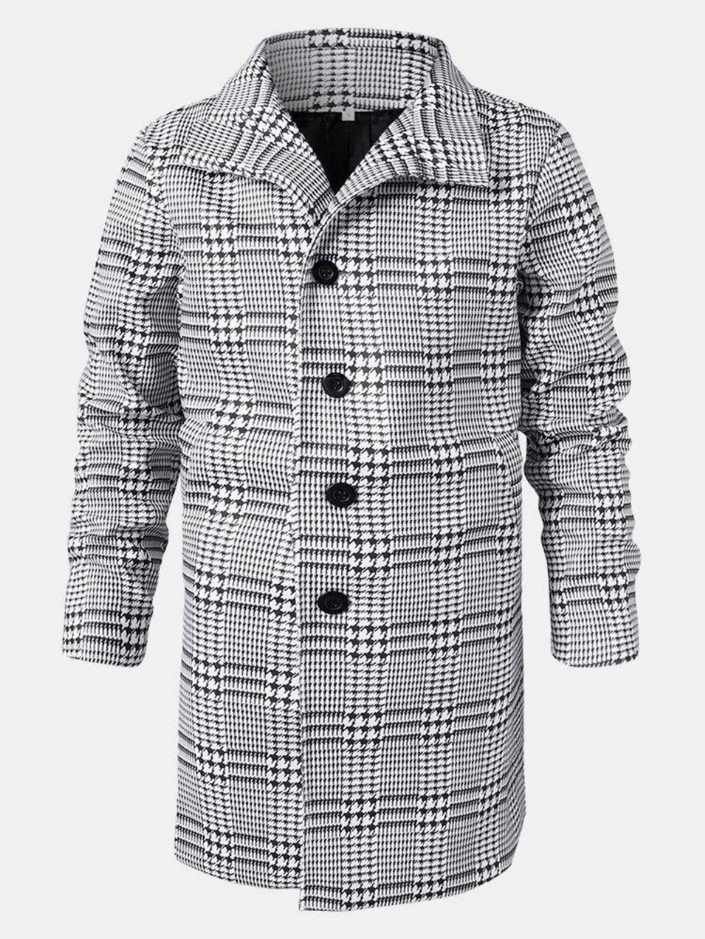 Halflange Trenchcoats Met Houndstooth-Revers Enkele Rij Knopen Heren