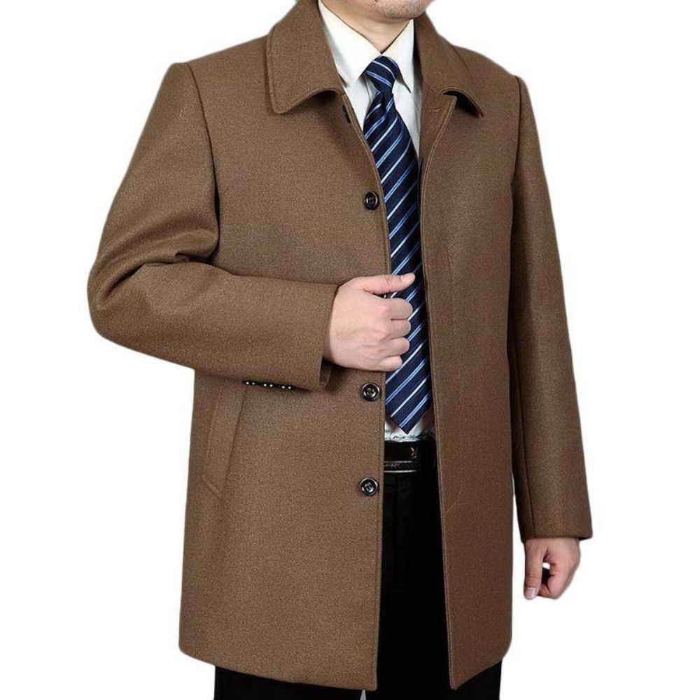 Halflange Zakelijke Trenchcoat Heren Effen Kleur Casual Wollen Jas