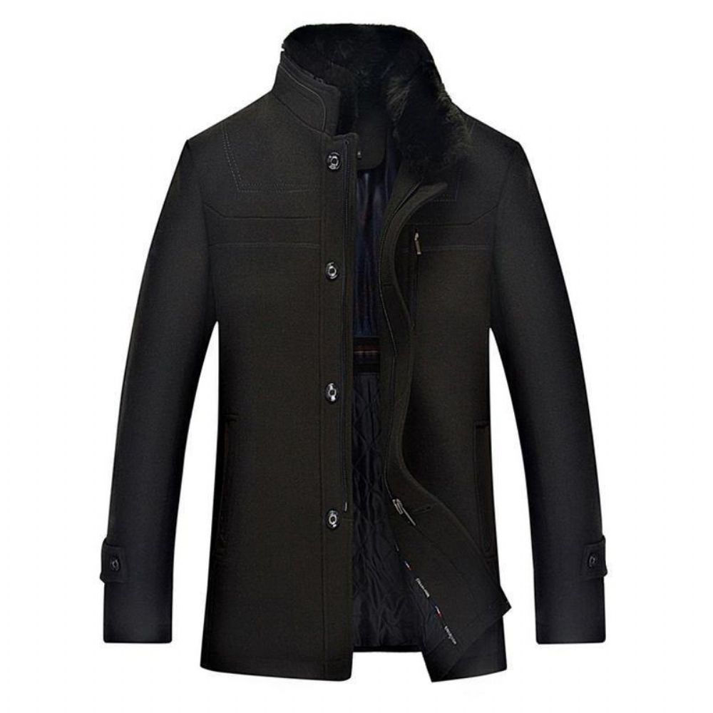 Heren Winter Halflange Wollen Jas Dikke Warme Trenchcoat