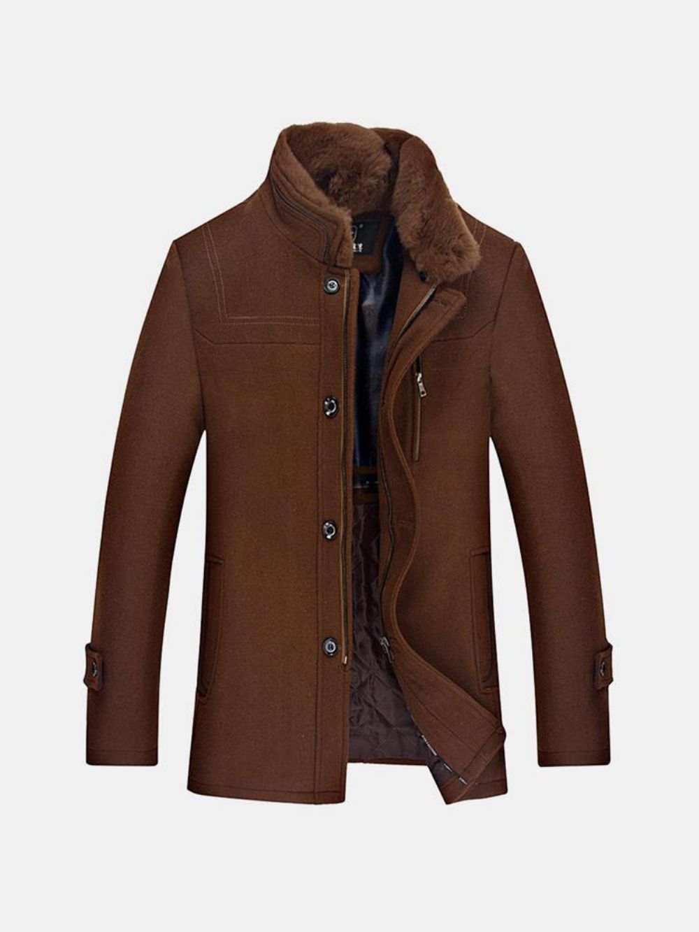 Heren Winter Halflange Wollen Jas Dikke Warme Trenchcoat