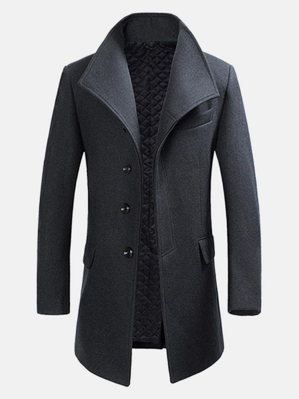 Heren Winter Single-Breasted Wollen Gemengde Trenchcoat Mode Effen Kleur Overjas