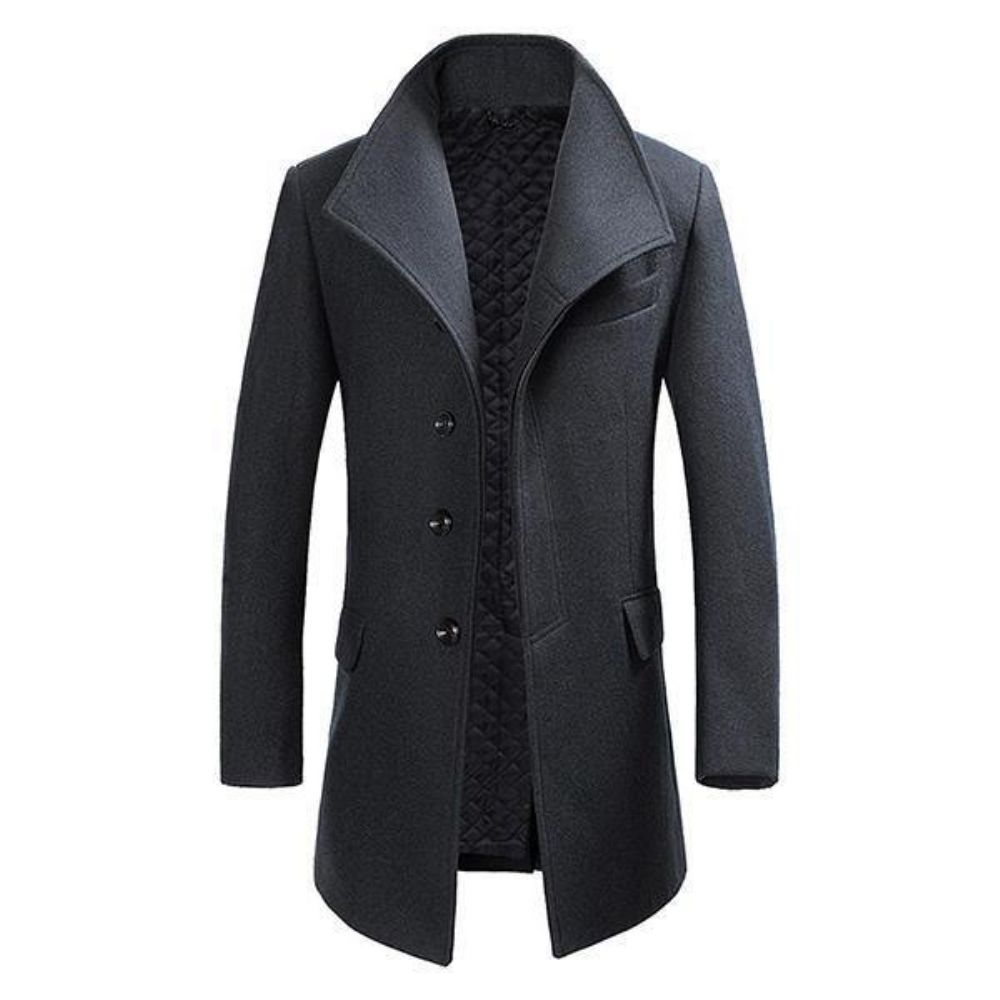 Heren Winter Single-Breasted Wollen Gemengde Trenchcoat Mode Effen Kleur Overjas