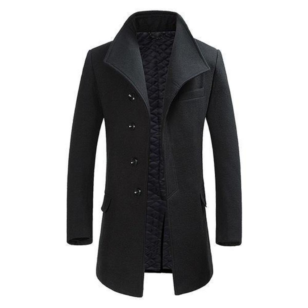 Heren Winter Single-Breasted Wollen Gemengde Trenchcoat Mode Effen Kleur Overjas