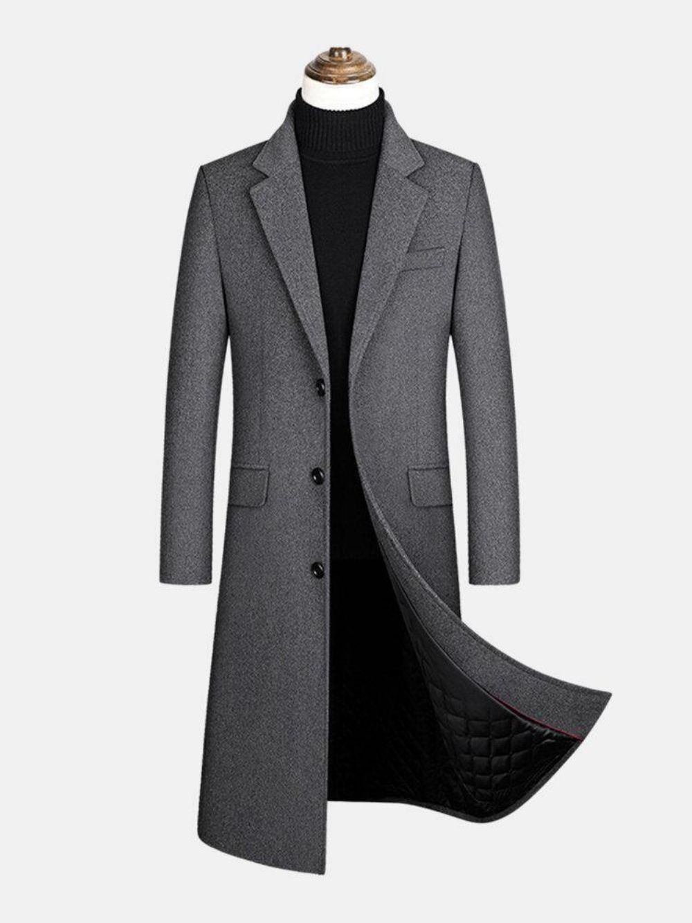 Heren Wollen Single-Breasted Flat Collar Casual Lange Trenchcoats Met Klepzak