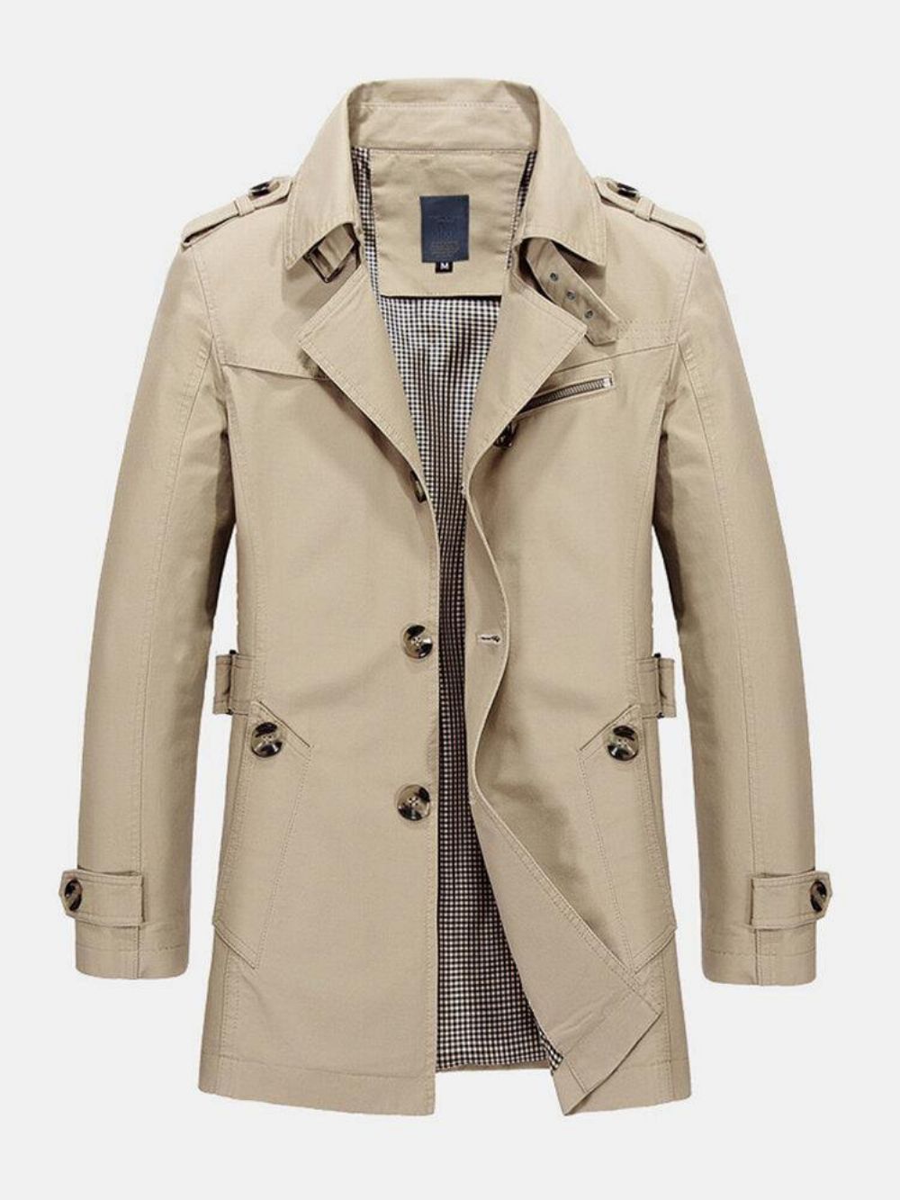 Katoen Heren Effen Kleur Halflange Sjerpen Single-Breasted Revers Trenchcoats Met Lange Mouwen