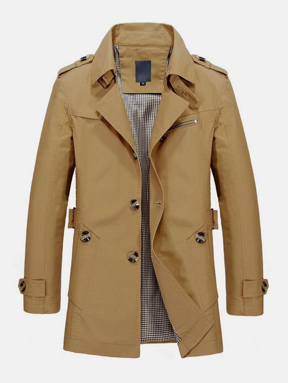 Katoen Heren Effen Kleur Halflange Sjerpen Single-Breasted Revers Trenchcoats Met Lange Mouwen