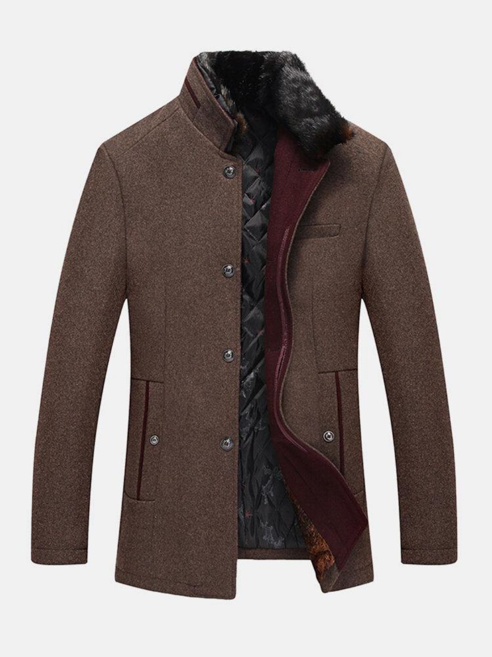 Single-Breasted Faux Fur Kraag Dikke Casual Wollen Trenchcoats