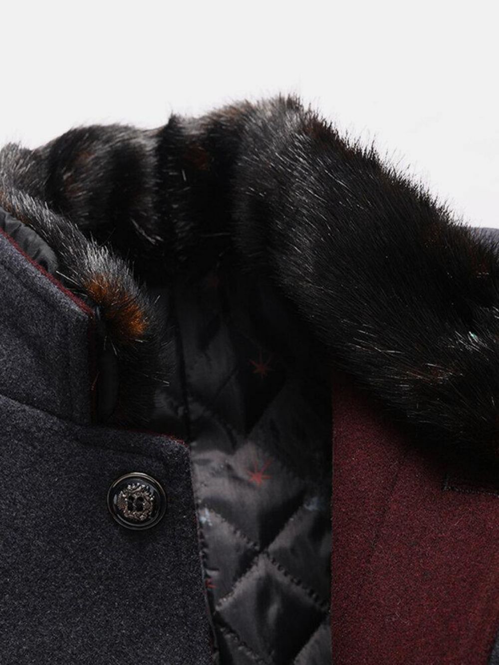 Single-Breasted Faux Fur Kraag Dikke Casual Wollen Trenchcoats