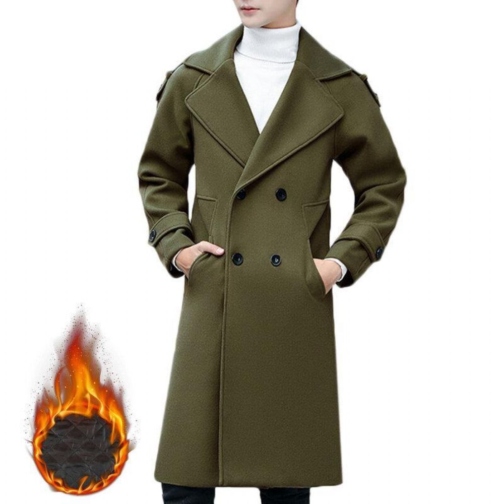 Slanke Halflange Dikke Warme Stijlvolle Trenchcoat Met Dubbele Rij Knopen Heren