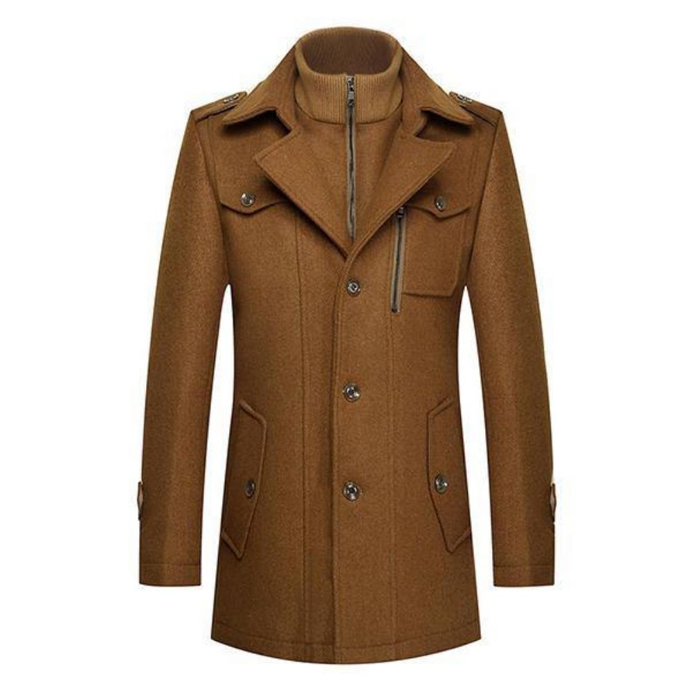 Unieke Kraag Warme Wollen Trenchcoat Mode Rits Knop Jas