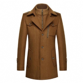 Unieke Kraag Warme Wollen Trenchcoat Mode Rits Knop Jas