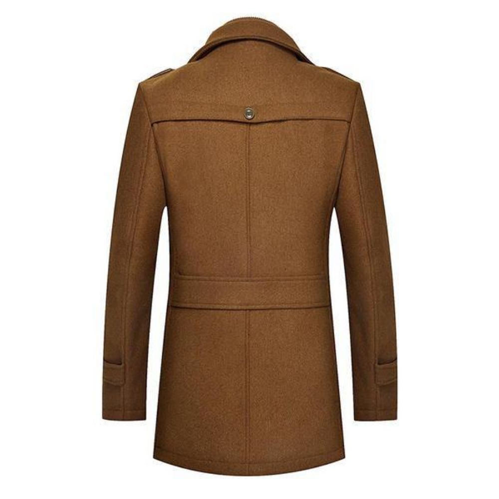 Unieke Kraag Warme Wollen Trenchcoat Mode Rits Knop Jas