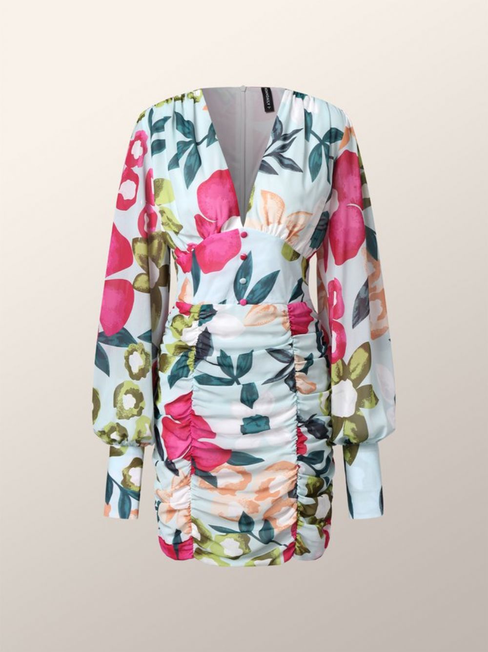 Bloemen Dagelijks Lantern Sleeve Fit Elegante V-Hals Jurk