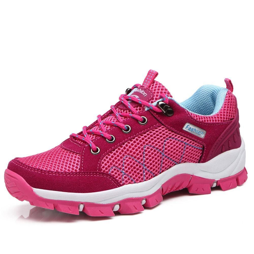 Dames Ademend Mesh Antislip Wandelschoenen Met Veters