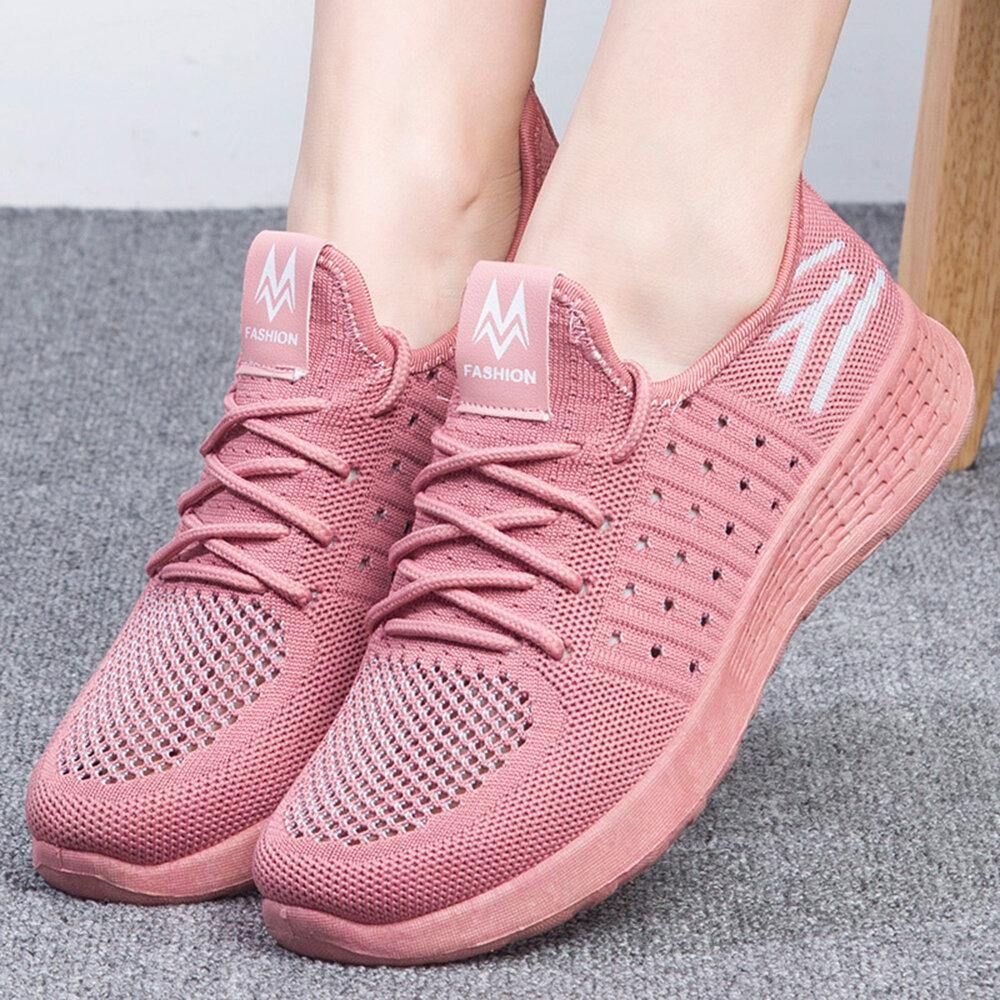 Dames Color Block Mesh Lace Up Sport Casual Platte Schoenen