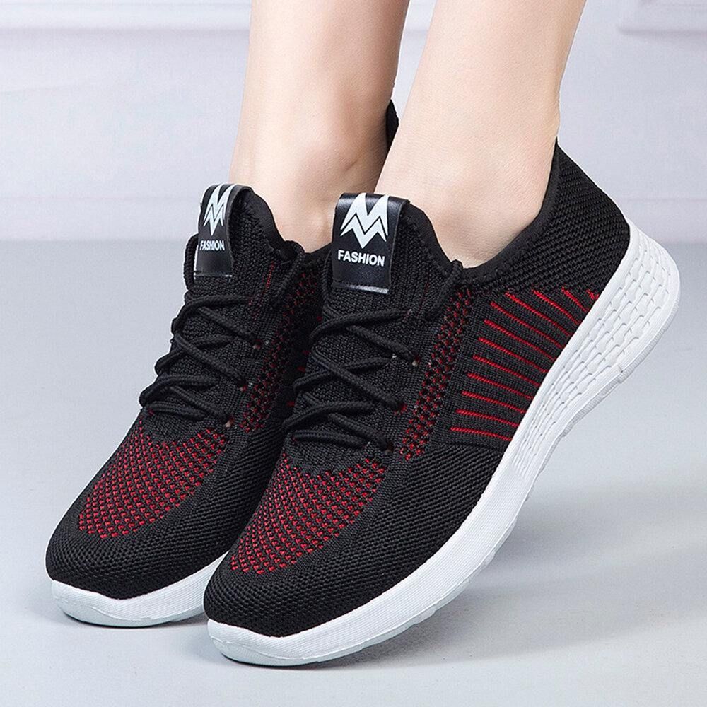 Dames Color Block Mesh Lace Up Sport Casual Platte Schoenen