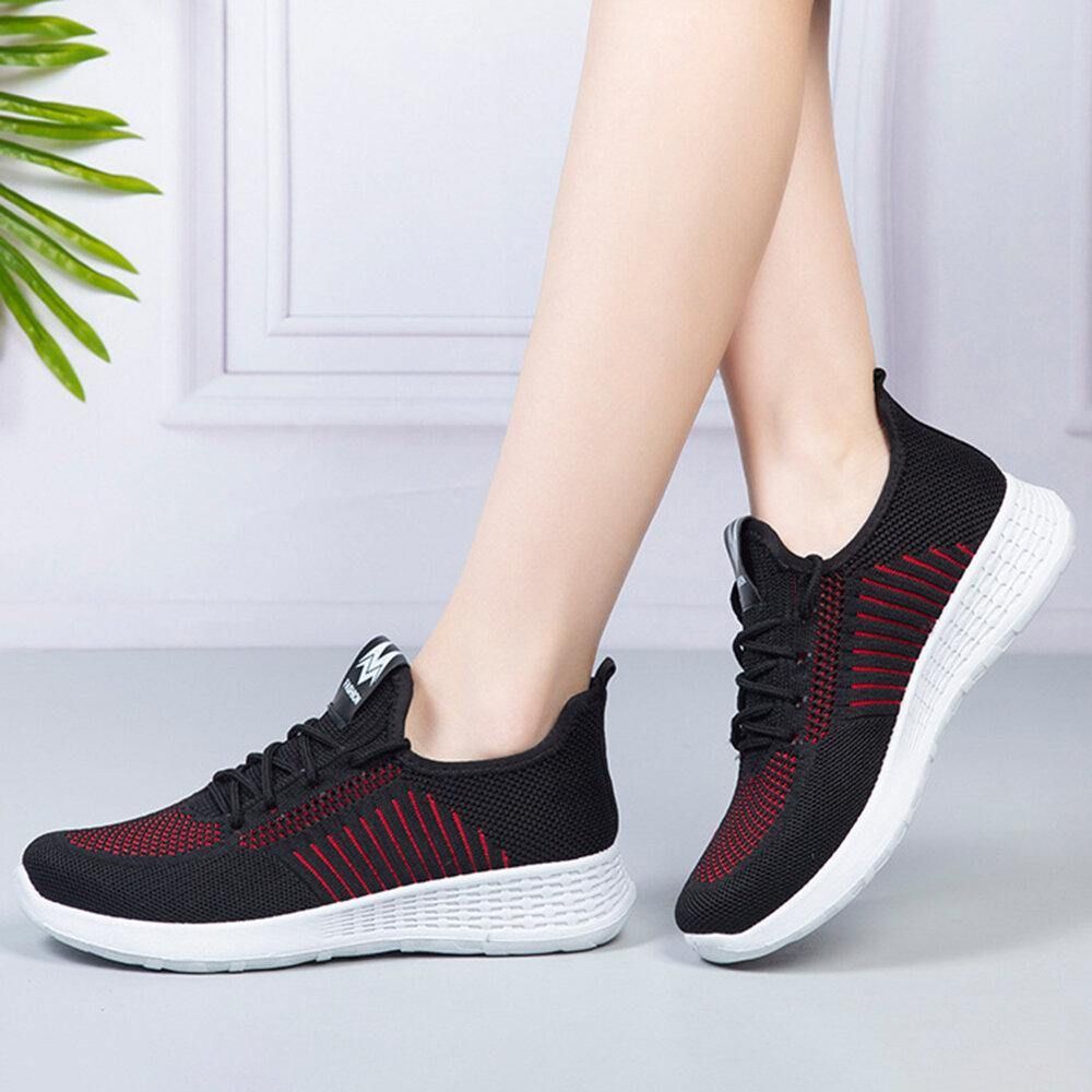 Dames Color Block Mesh Lace Up Sport Casual Platte Schoenen