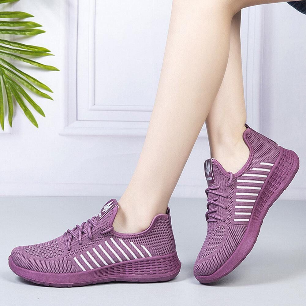 Dames Color Block Mesh Lace Up Sport Casual Platte Schoenen