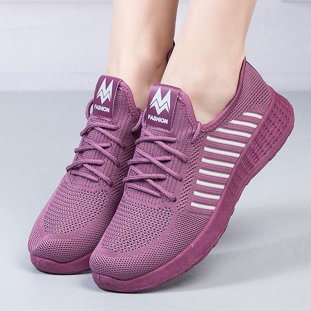 Dames Color Block Mesh Lace Up Sport Casual Platte Schoenen