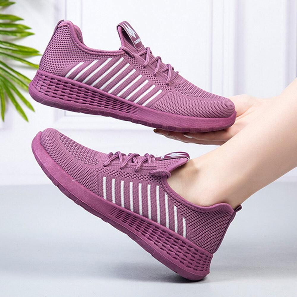 Dames Color Block Mesh Lace Up Sport Casual Platte Schoenen