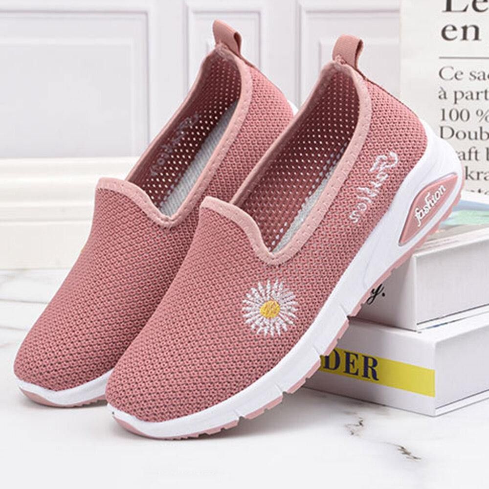 Dames Daisy Decor Mesh Comfortabele Ademende Casual Slip-On Sneakers