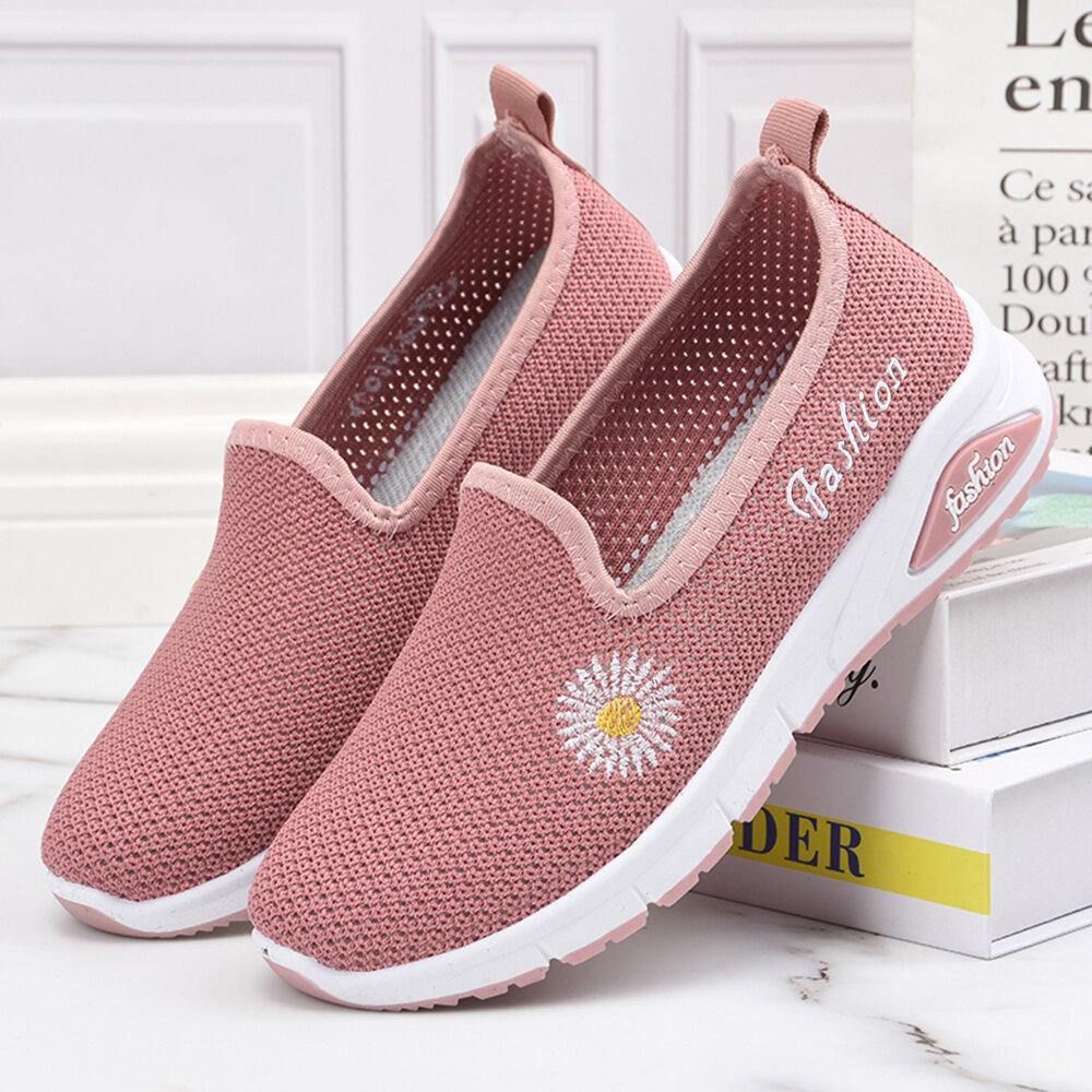 Dames Daisy Decor Mesh Comfortabele Ademende Casual Slip-On Sneakers