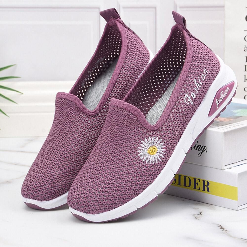 Dames Daisy Decor Mesh Comfortabele Ademende Casual Slip-On Sneakers