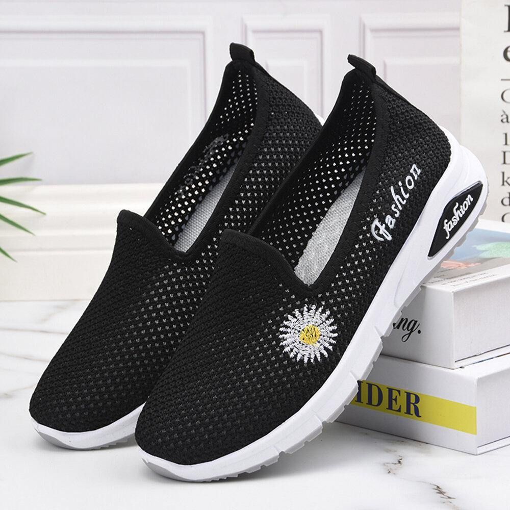 Dames Daisy Decor Mesh Comfortabele Ademende Casual Slip-On Sneakers