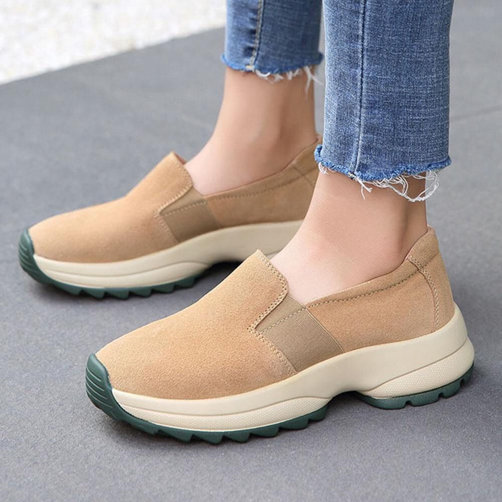 Dames Grote Maat Casual Faux Suede Slip On Chunky Sneakers