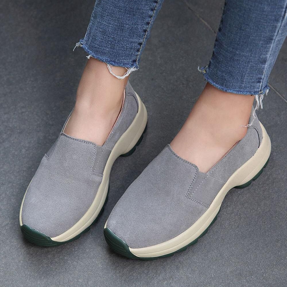 Dames Grote Maat Casual Faux Suede Slip On Chunky Sneakers