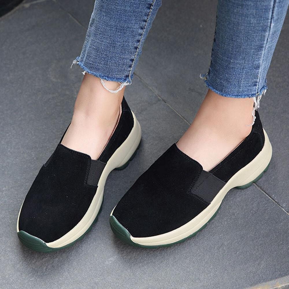 Dames Grote Maat Casual Faux Suede Slip On Chunky Sneakers