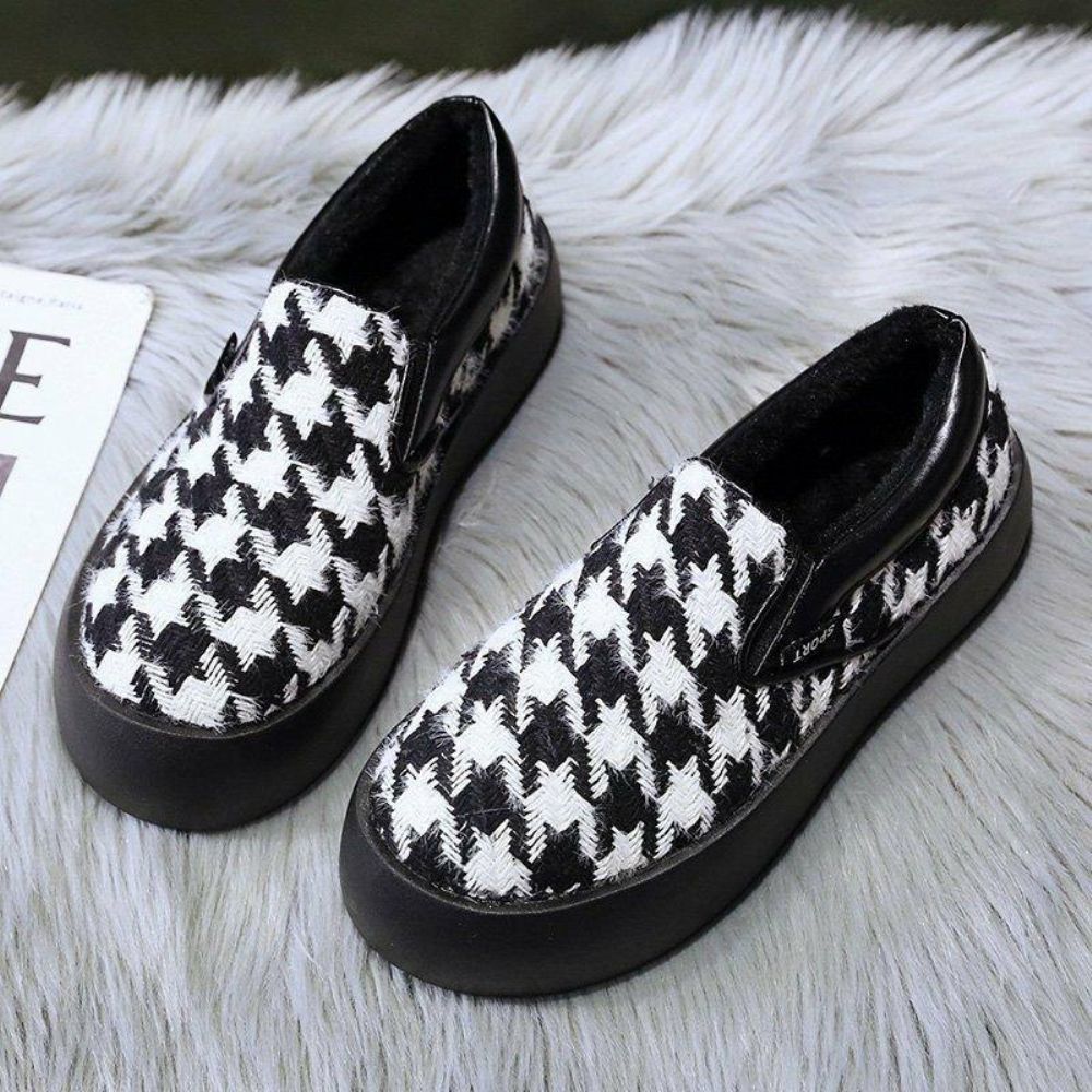 Dames Korte Houndstooth Elastische Band Warme Voering Wandelschoenen