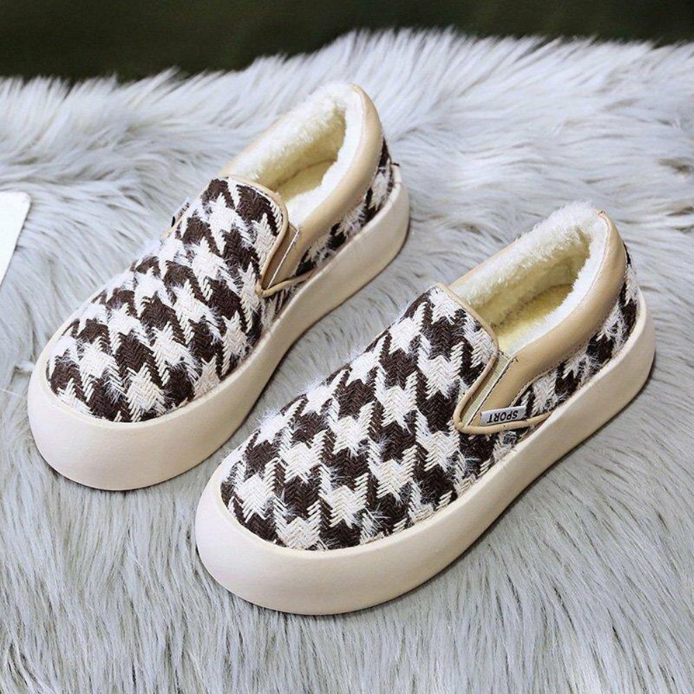 Dames Korte Houndstooth Elastische Band Warme Voering Wandelschoenen