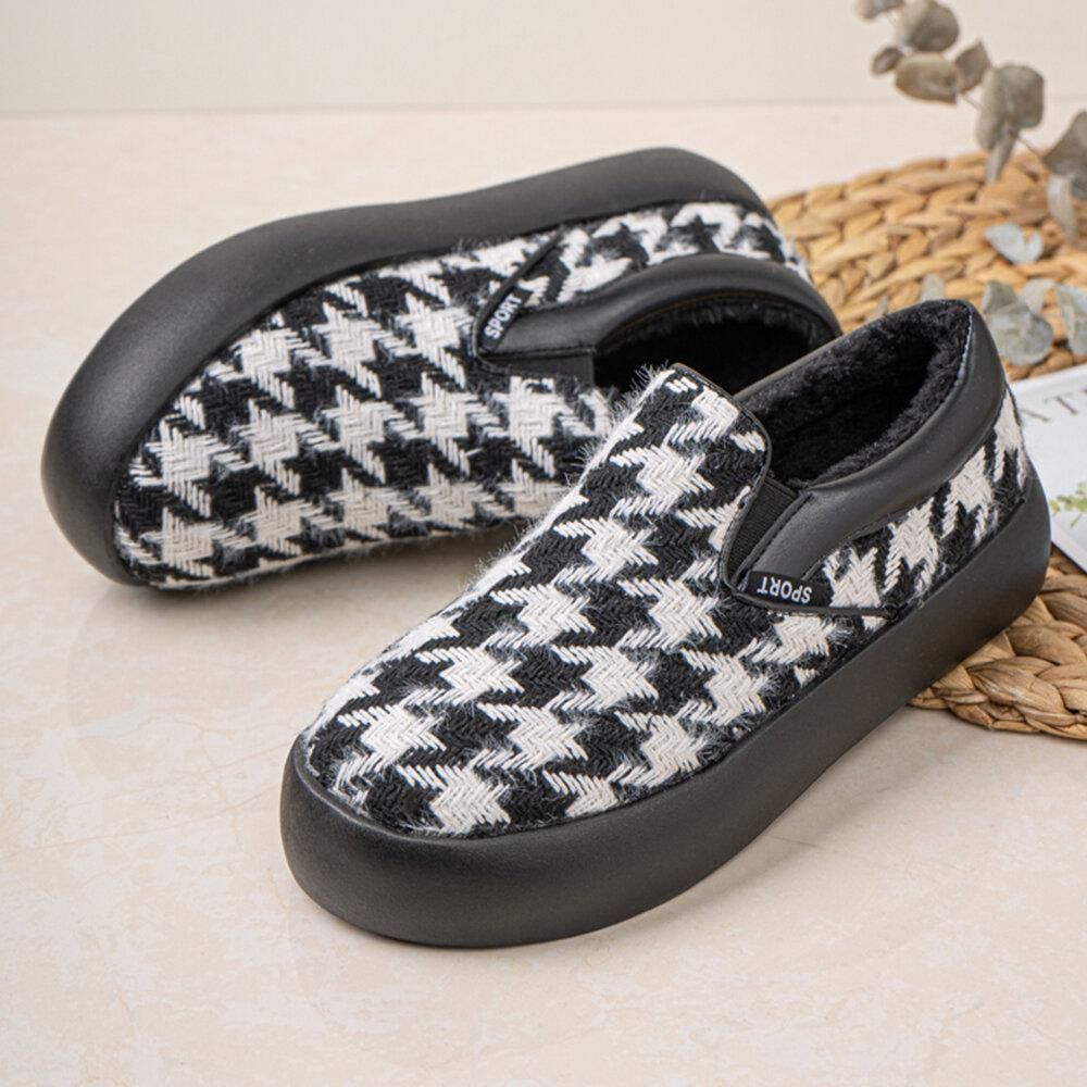 Dames Korte Houndstooth Elastische Band Warme Voering Wandelschoenen