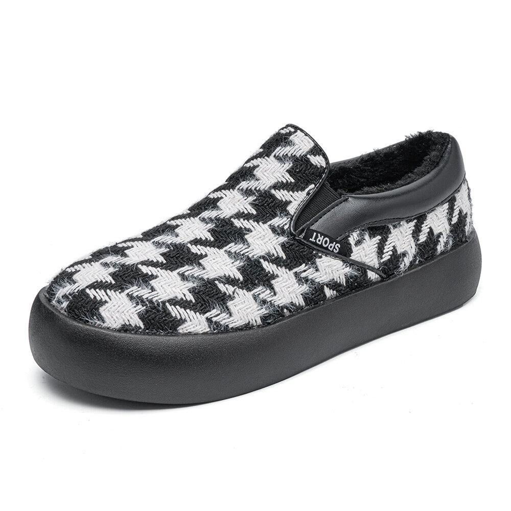 Dames Korte Houndstooth Elastische Band Warme Voering Wandelschoenen