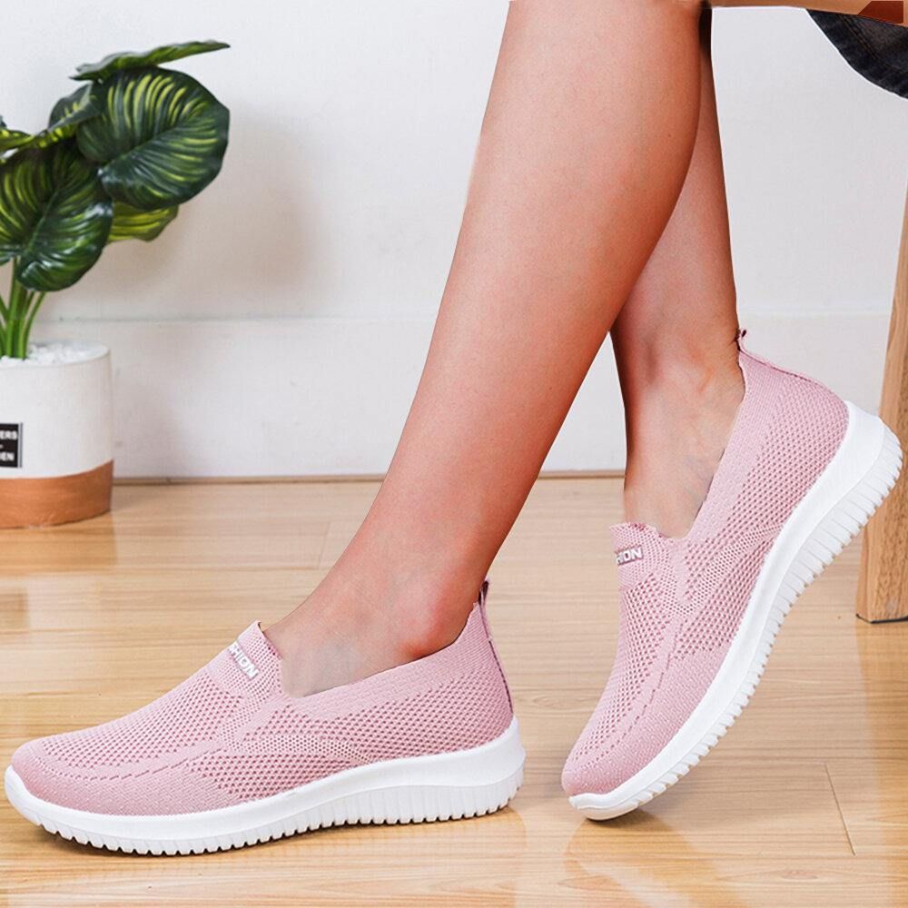 Dames Mesh Gesloten Teen Luie Slip Op Casual Wandelschoenen