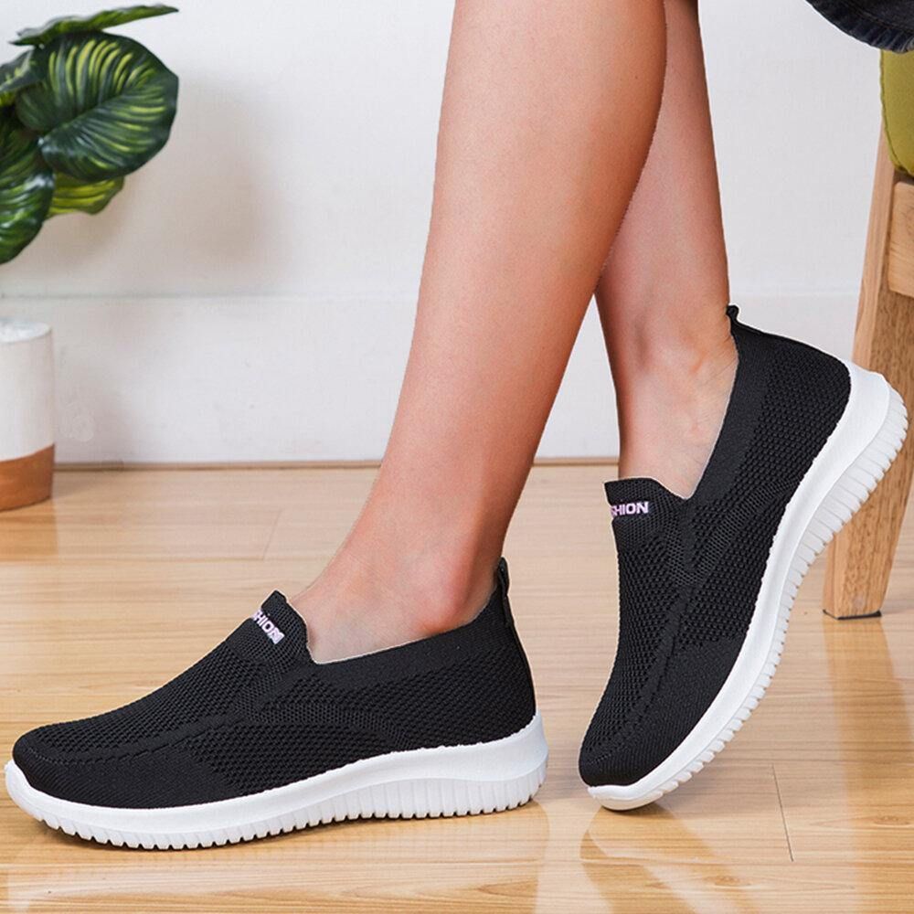 Dames Mesh Gesloten Teen Luie Slip Op Casual Wandelschoenen