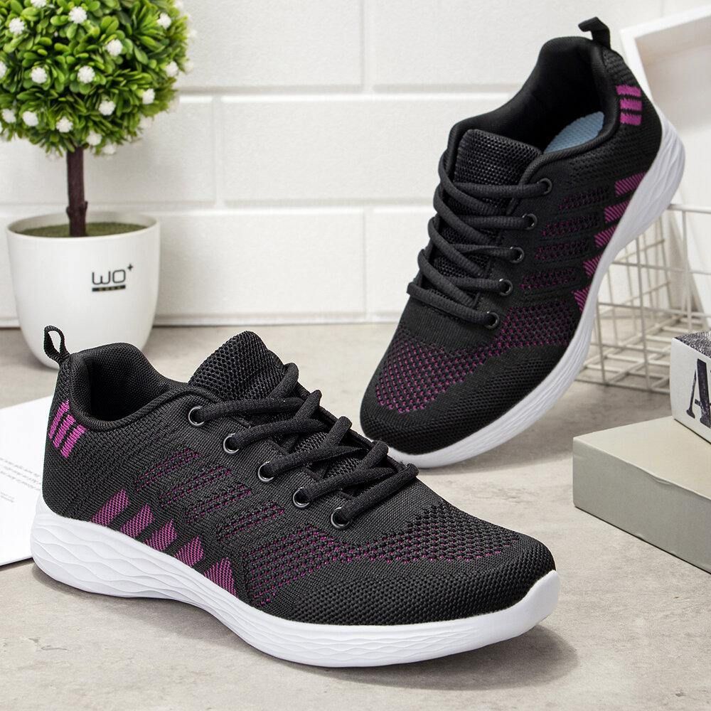 Grote Maat Dames Ademende Air Mesh Lace-Up Casual Hardloopschoen