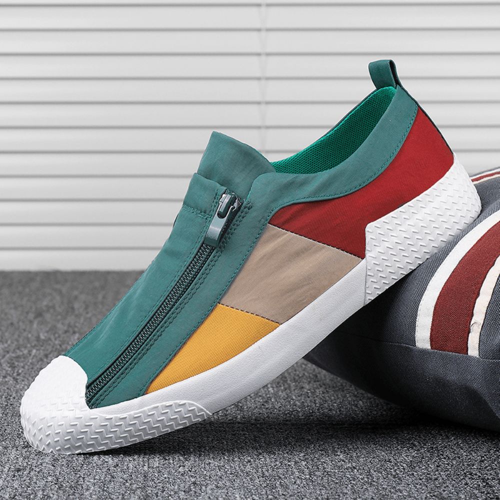 Heren Colorblock Comfortabele Ademende Casual Canvas Sneakers Met Rits