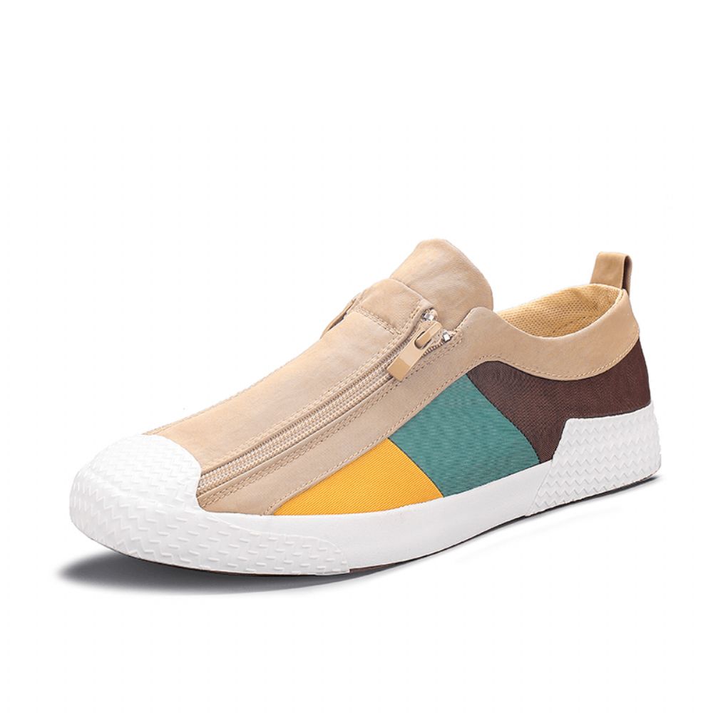 Heren Colorblock Comfortabele Ademende Casual Canvas Sneakers Met Rits