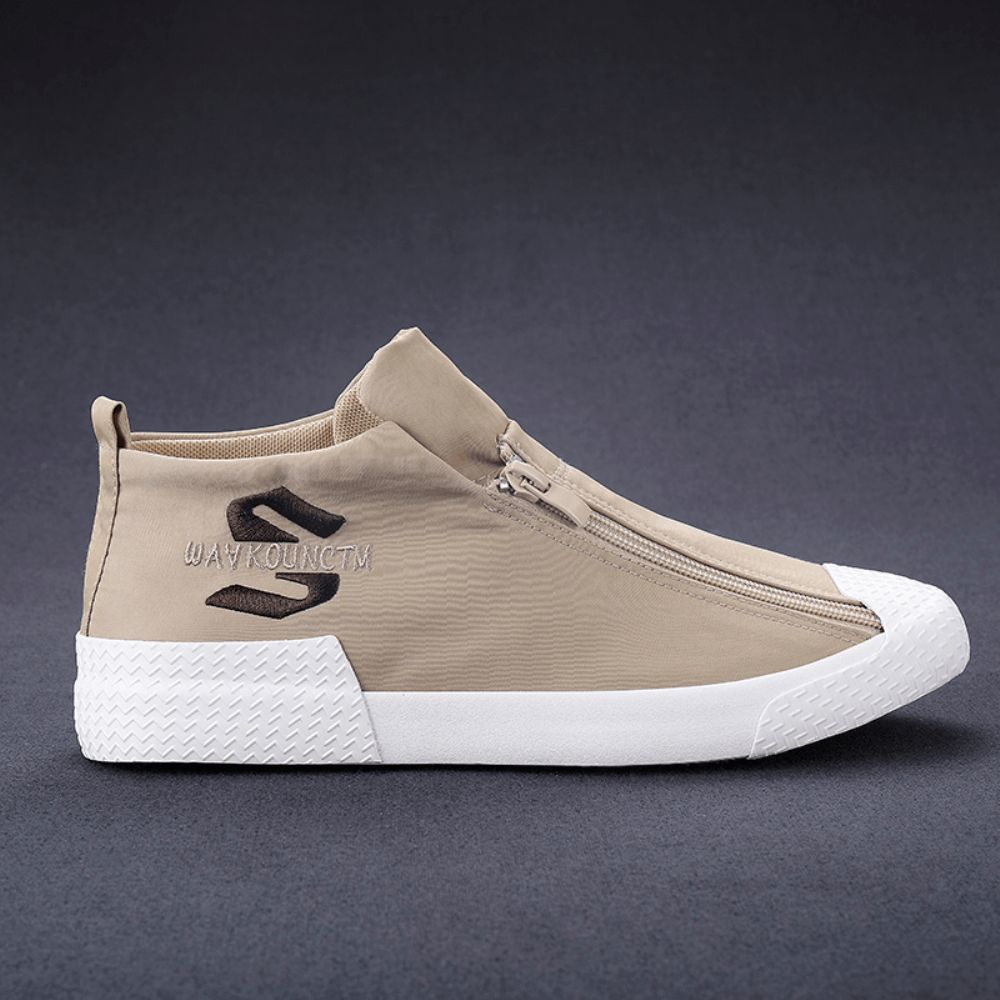 Heren Rubberen Dop Teen Rits Aan De Voorkant Comfortabele Ademende Canvas Hoge Enkel Casual Sneakers