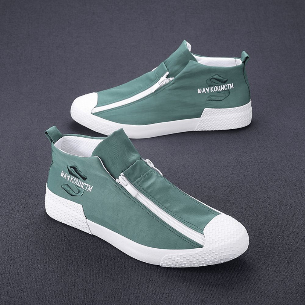 Heren Rubberen Dop Teen Rits Aan De Voorkant Comfortabele Ademende Canvas Hoge Enkel Casual Sneakers