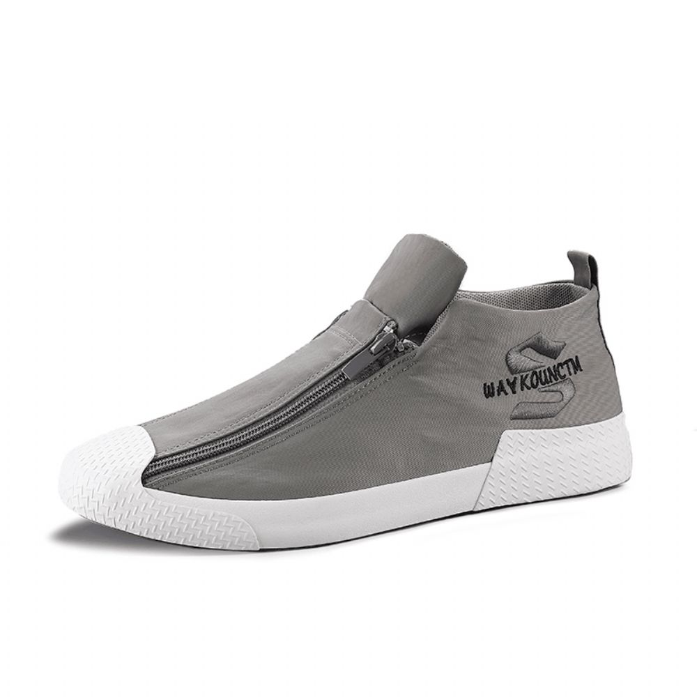 Heren Rubberen Dop Teen Rits Aan De Voorkant Comfortabele Ademende Canvas Hoge Enkel Casual Sneakers