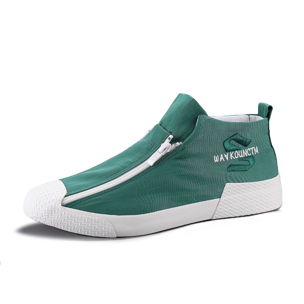 Heren Rubberen Dop Teen Rits Aan De Voorkant Comfortabele Ademende Canvas Hoge Enkel Casual Sneakers