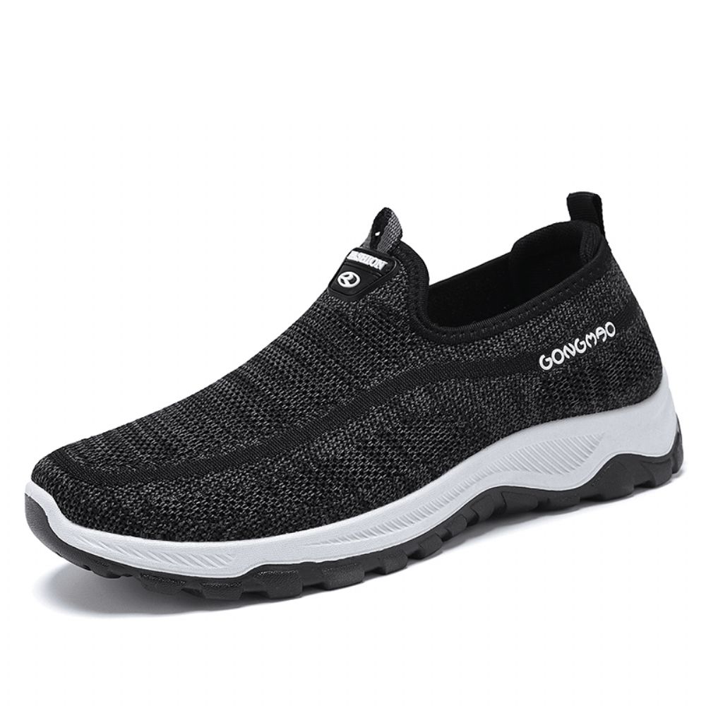 Heren Sport Gebreide Stof Ademende Wandelschoenen Zachte Slip Op Casual Sneakers