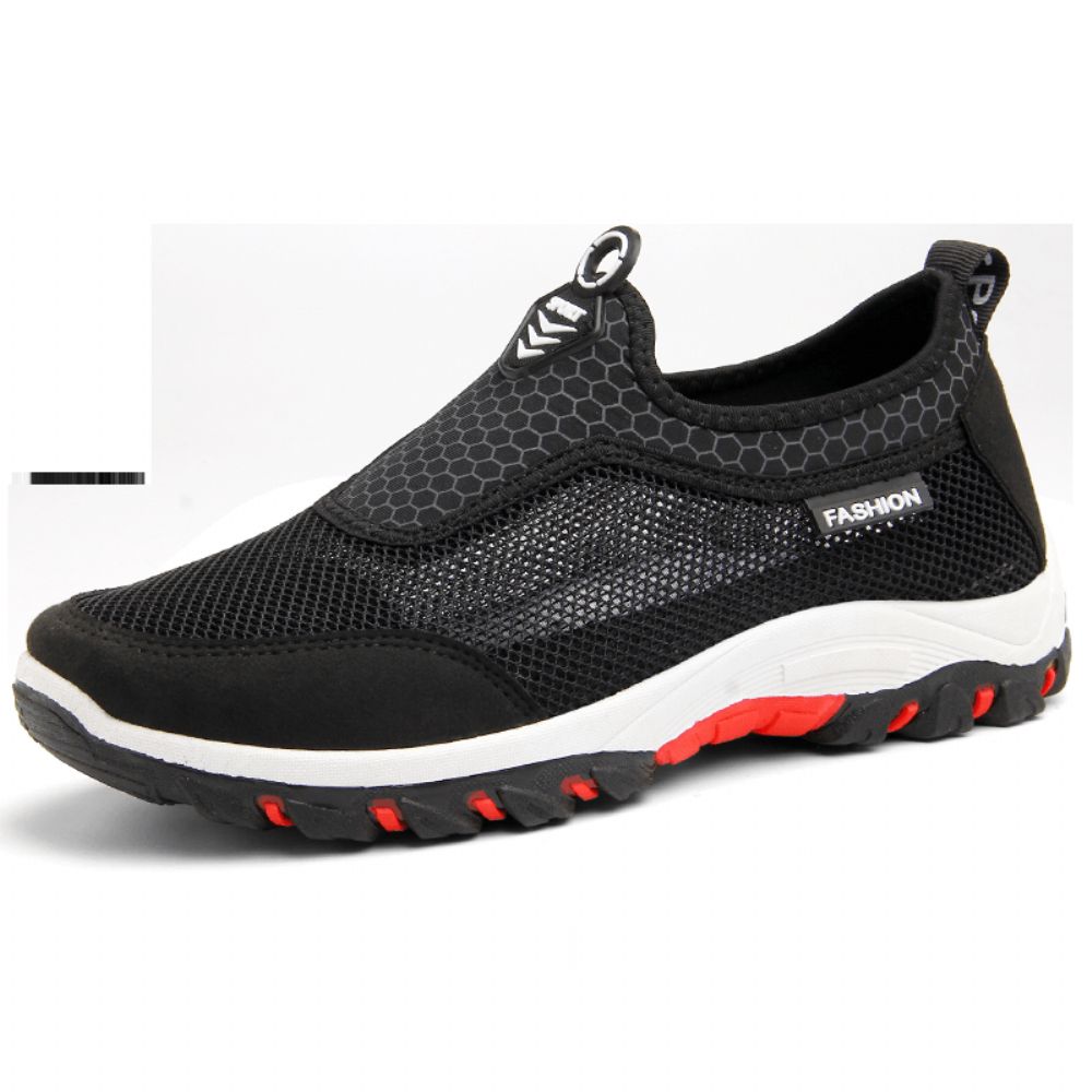 Heren Sport Splicing Mesh Stof Ademende Slip Op Casual Wandelschoenen