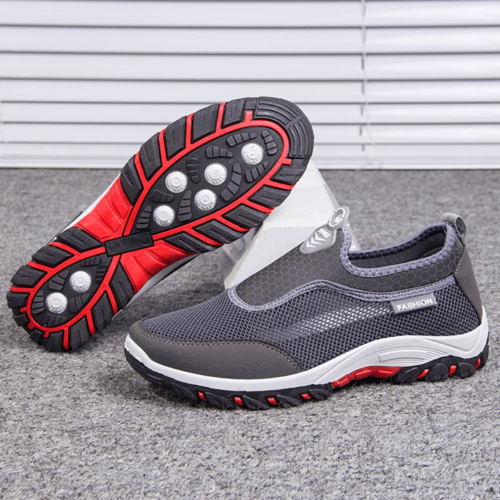 Heren Sport Splicing Mesh Stof Ademende Slip Op Casual Wandelschoenen