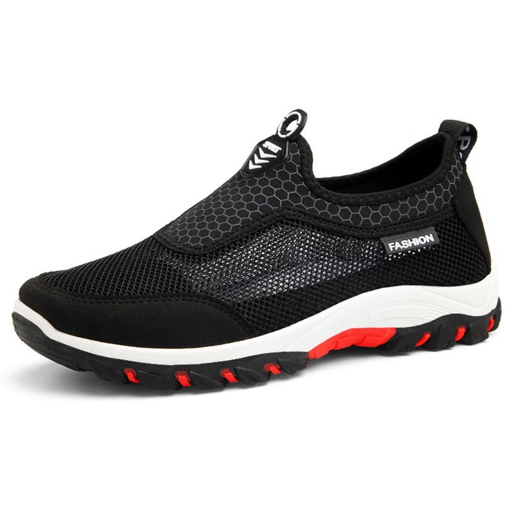 Heren Sport Splicing Mesh Stof Ademende Slip Op Casual Wandelschoenen