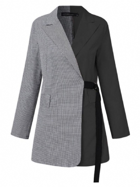 Dames Plaid Patchwork Belted Turn-Down Kraag Causale Blazers