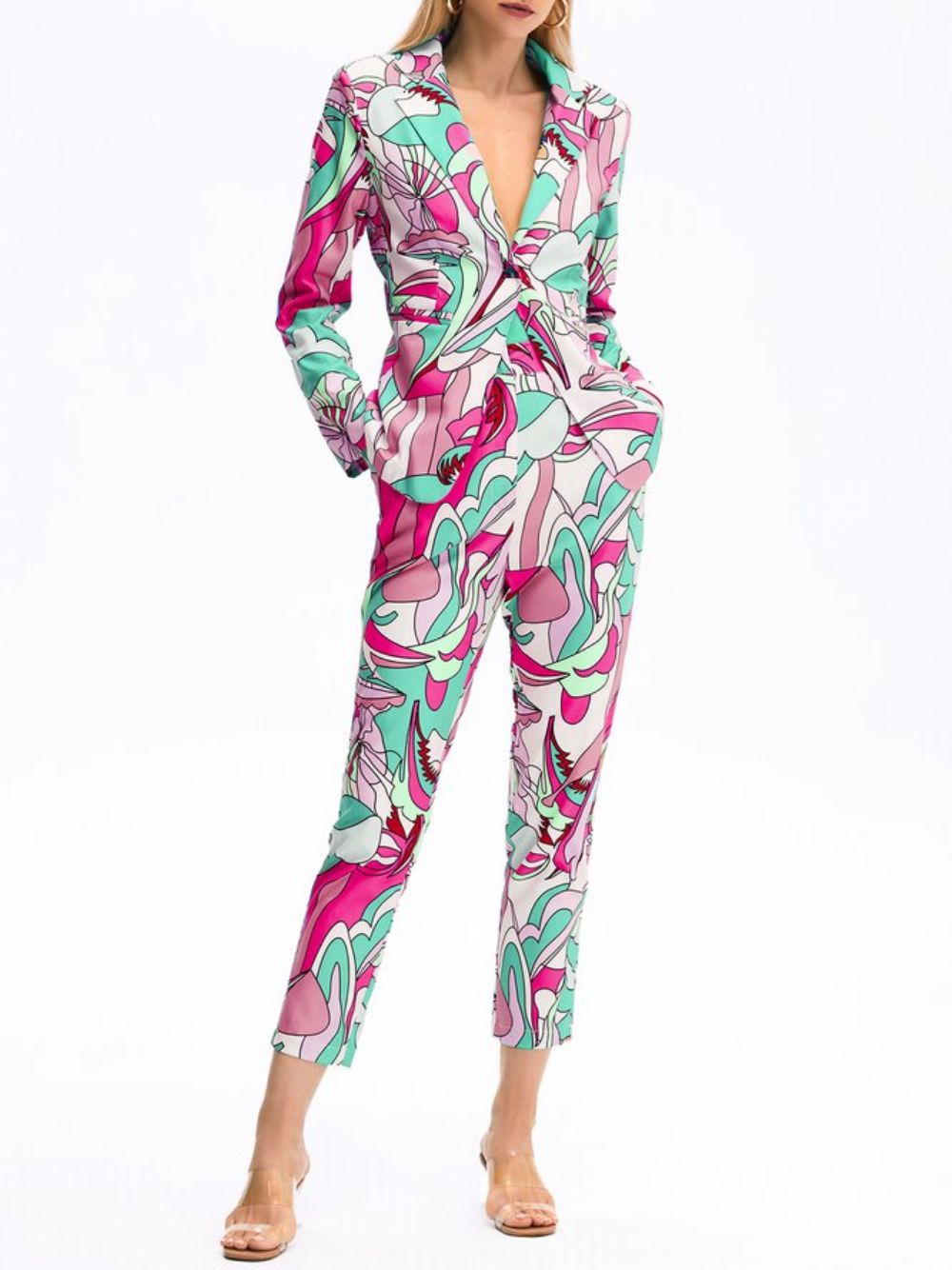 Elegante Blazer Met Abstracte Print